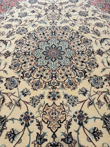 Handmade Nain Wool & Silk Rug 223x143 cm – Pink & Beige Rug