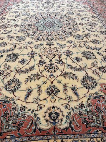 Handmade Nain Wool & Silk Rug 223x143 cm – Pink & Beige Rug