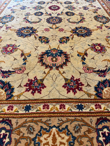 Handmade Antique Persian Kashan Wool & Silk Rug 225x142 cm – Beige & Brown Rug