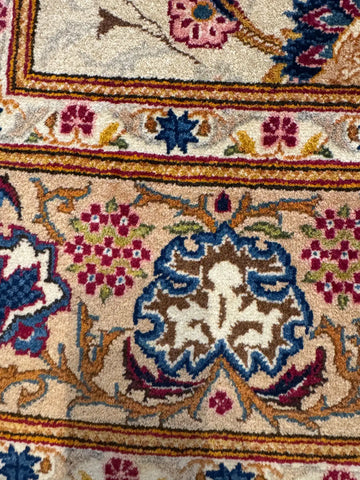 Handmade Antique Persian Kashan Wool & Silk Rug 225x142 cm – Beige & Brown Rug