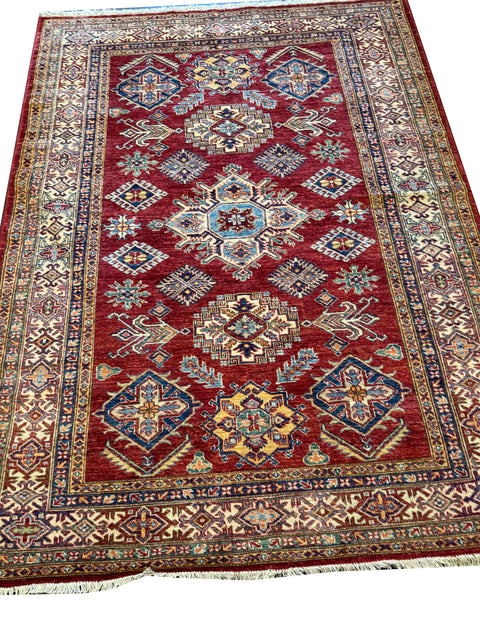 Kazak Handmade Wool Rug - Red & Beige - 200 x 150 cm