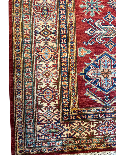 Kazak Handmade Wool Rug - Red & Beige - 200 x 150 cm