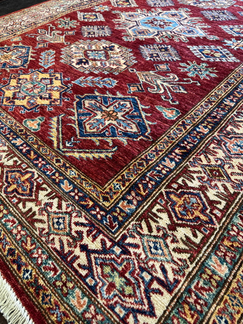 Kazak Handmade Wool Rug - Red & Beige - 200 x 150 cm