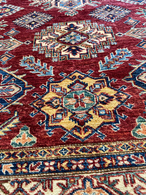 Kazak Handmade Wool Rug - Red & Beige - 200 x 150 cm