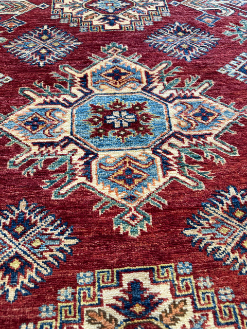Kazak Handmade Wool Rug - Red & Beige - 200 x 150 cm