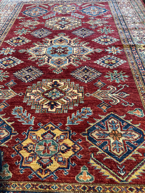 Kazak Handmade Wool Rug - Red & Beige - 200 x 150 cm