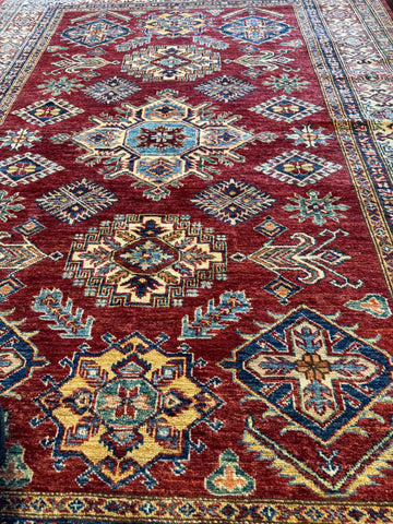 Handmade Kazak Wool Rug 200x152 cm – Red & Golden Rug
