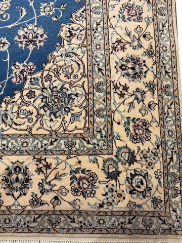 Handmade Nain Wool & Silk Rug 242x167 cm – Beige & Blue Rug