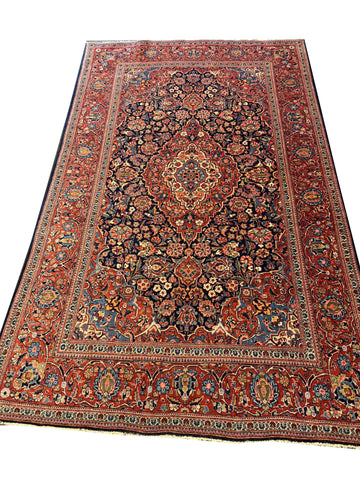 Handmade Fine Old Persian Kashan Wool Rug 210x133 cm – Red & Black 100+ Years Old Rug