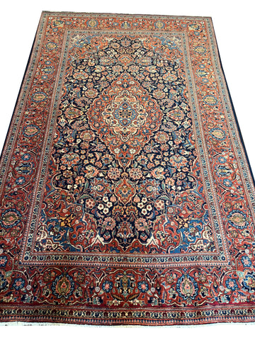 Handmade Fine Old Persian Kashan Wool Rug 210x133 cm – Red & Black 100+ Years Old Rug