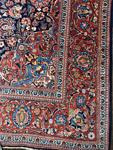 Handmade Fine Old Persian Kashan Wool Rug 210x133 cm – Red & Black 100+ Years Old Rug