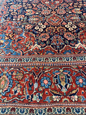 Handmade Fine Old Persian Kashan Wool Rug 210x133 cm – Red & Black 100+ Years Old Rug
