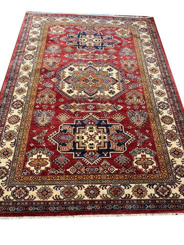Handmade Kazak Wool Rug 236x170 cm – Red & Beige Rug