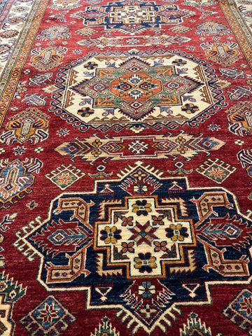 Handmade Kazak Wool Rug 236x170 cm – Red & Beige Rug