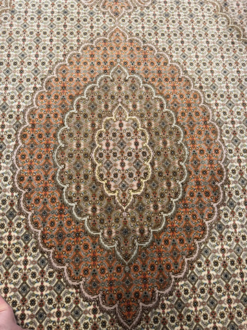 Handmade Persian Tabriz Wool & Silk Rug 210x151 cm – Beige & Brown Rug