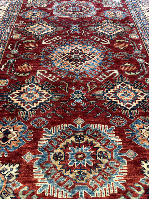 Kazak Handmade Wool Rug - Red & Beige - 200 x 150 cm