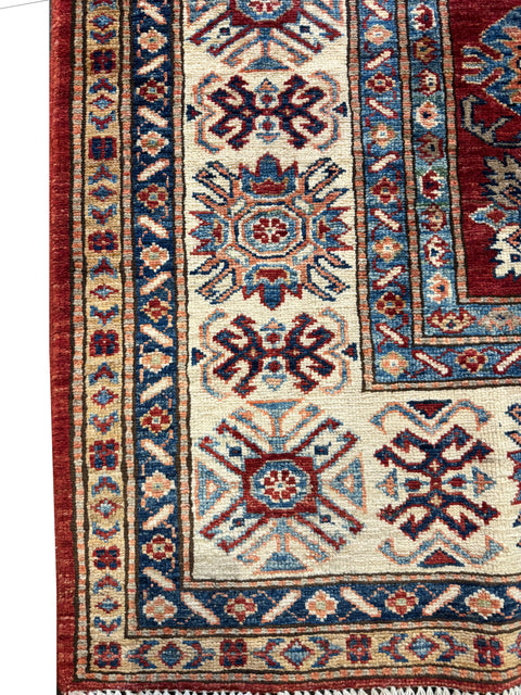 Kazak Handmade Wool Rug - Red & Beige - 200 x 150 cm