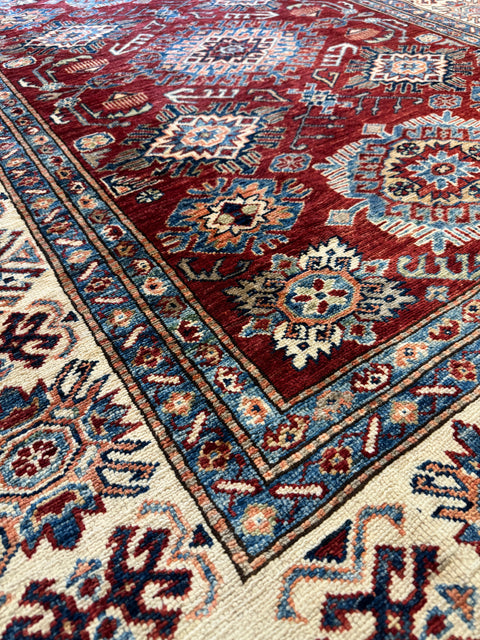 Kazak Handmade Wool Rug - Red & Beige - 200 x 150 cm
