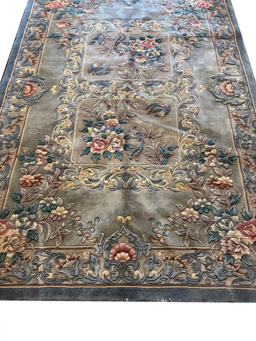 Chinese Floral Aubusson Style Handmade Pastel Blue Rug 250 × 164 cm
