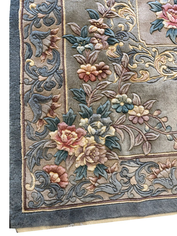 Chinese Floral Aubusson Style Handmade Pastel Blue Rug 250 × 164 cm