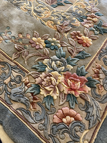 Chinese Floral Aubusson Style Handmade Pastel Blue Rug 250 × 164 cm
