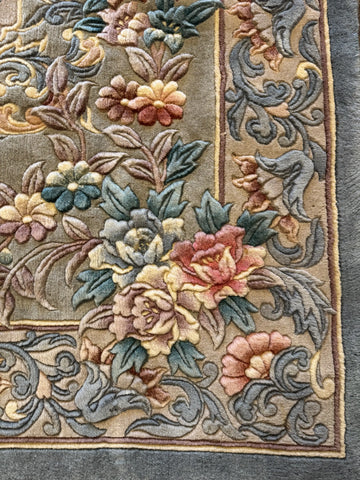Chinese Floral Aubusson Style Handmade Pastel Blue Rug 250 × 164 cm