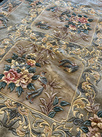 Chinese Floral Aubusson Style Handmade Pastel Blue Rug 250 × 164 cm