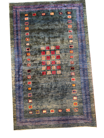 Fine Persian Gabbeh Style Charcoal Green Tribal Oriental Rug