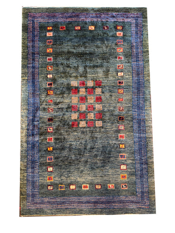 Fine Persian Gabbeh Style Charcoal Green Tribal Oriental Rug