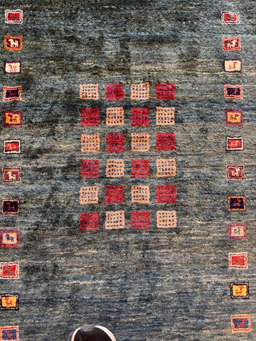 Fine Persian Gabbeh Style Charcoal Green Tribal Oriental Rug