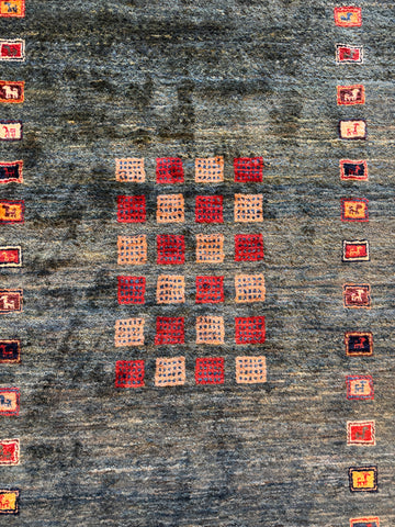 Fine Persian Gabbeh Style Charcoal Green Tribal Oriental Rug