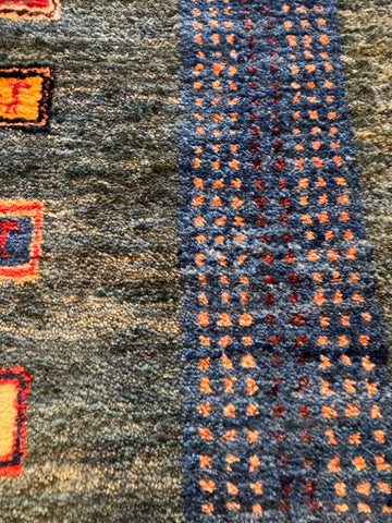 Fine Persian Gabbeh Style Charcoal Green Tribal Oriental Rug