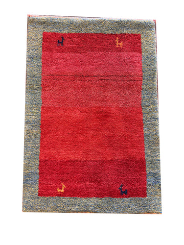 Fine Persian Gabbeh Wool Rug – Red Field – 125 x 89 cm