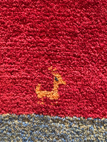 Fine Persian Gabbeh Wool Rug – Red Field – 125 x 89 cm