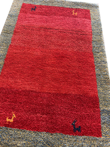 Fine Persian Gabbeh Wool Rug – Red Field – 125 x 89 cm