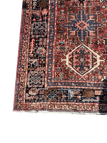 Old Handmade Persian Karajeh Rug – Red Wool Oriental Carpet, 360 × 250 cm