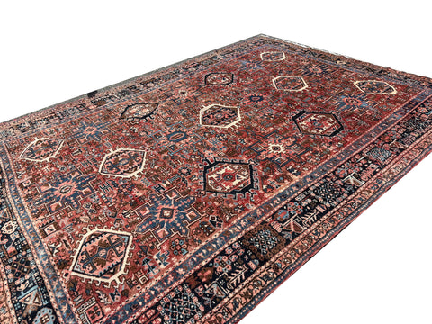 Old Handmade Persian Karajeh Rug – Red Wool Oriental Carpet, 360 × 250 cm