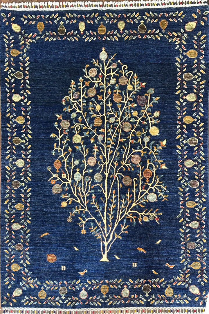 Handmade contemporary Blue Kazak tree of life rug 198 x 148cm (6.6x4.1 ft)