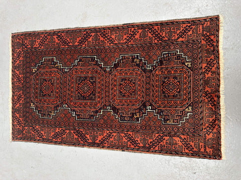 152 x 86 cm Persian Baluch Tribal Orange Blue Rug