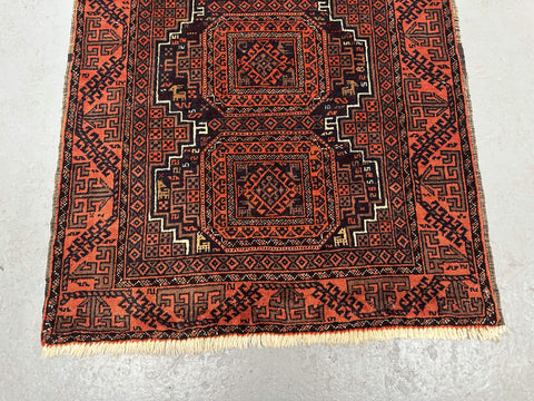 152 x 86 cm Persian Baluch Tribal Orange Blue Rug