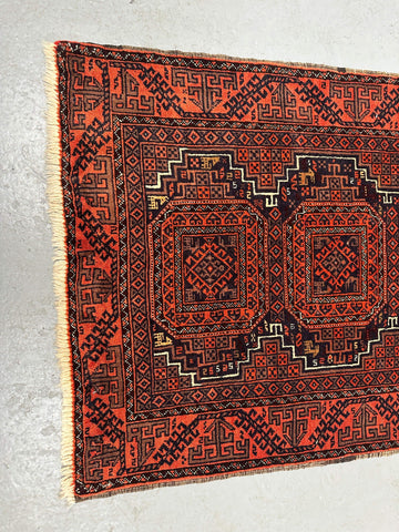 152 x 86 cm Persian Baluch Tribal Orange Blue Rug
