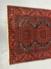 152 x 86 cm Persian Baluch Tribal Hand-Knotted Orange Blue Rug