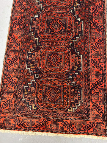 152 x 86 cm Persian Baluch Tribal Orange Blue Rug