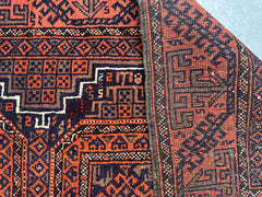 152 x 86 cm Persian Baluch Tribal Hand-Knotted Orange Blue Rug