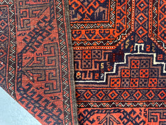 152 x 86 cm Persian Baluch Tribal Hand-Knotted Orange Blue Rug