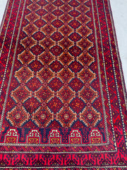 188 x 106 cm Persian Baluch Tribal Hand-Knotted Red Blue Colour