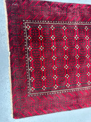 191 x 96 cm Persian Baluch Tribal Hand-Knotted Red Black Colour