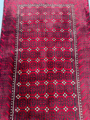 191 x 96 cm Persian Baluch Tribal Hand-Knotted Red Black Colour