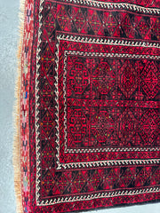 161 x 95 cm Persian Baluch Tribal Hand-Knotted Red Black Colour