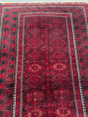 161 x 95 cm Persian Baluch Tribal Hand-Knotted Red Black Colour